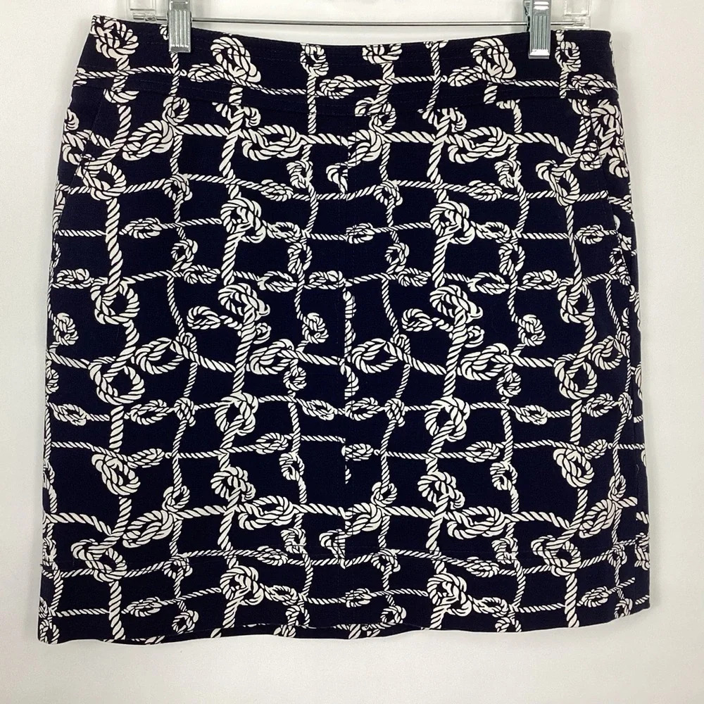 Talbots Petite Knot Skirt Size 8P Blue White